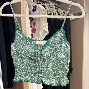 ASTR Green and White Floral Crop Top
